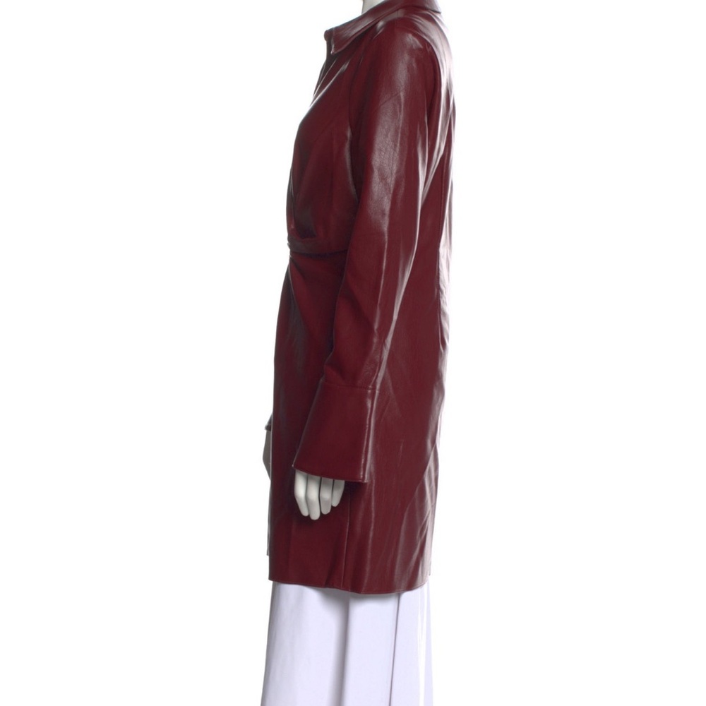 NWT Cinq a Sept Burgundy Faux Leather Dress Bell Sleeve Twist Waist Size 8 - Picture 2 of 8